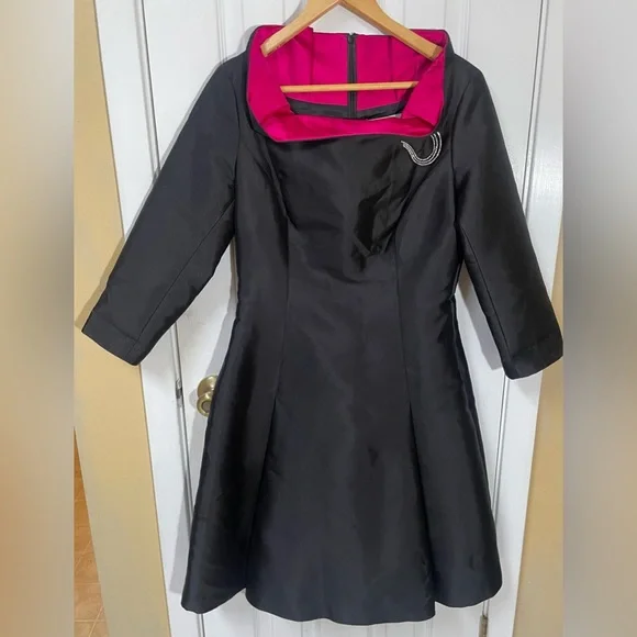 Rickie Freeman Teri Jon Dress Size 8 Black Pink Silk Wool Party Wedding Cocktail - Picture 3 of 9